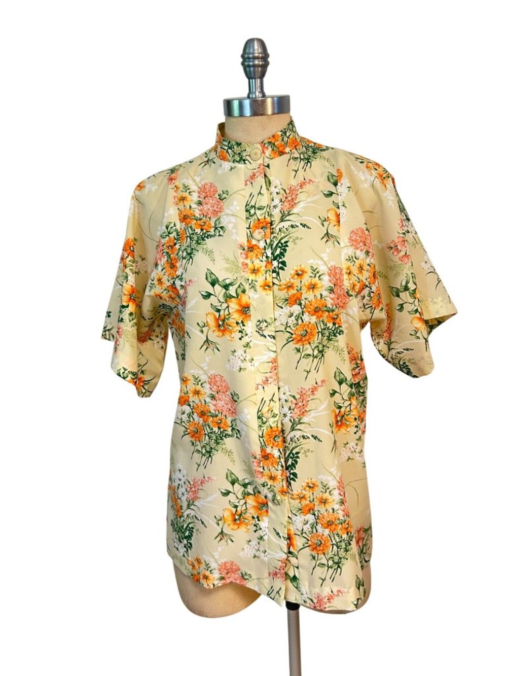 Vintage Sears Hawaiian Fashions Floral Blouse With Mandarin Collar Medium
